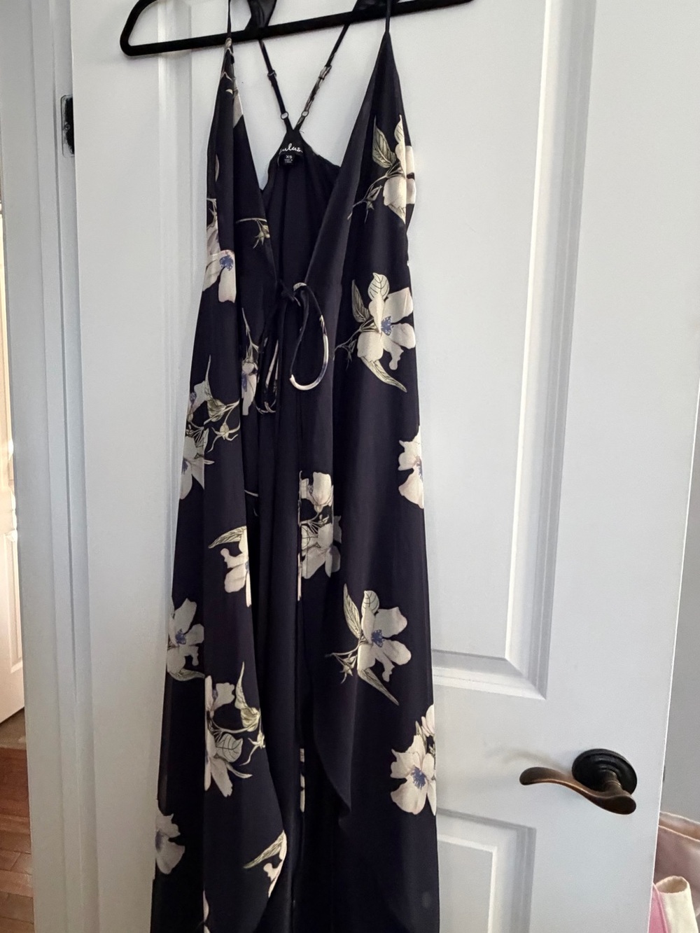 Lulu's Black Maxi Dress with Cream Floral Print